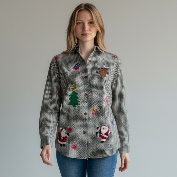 Lemon Grass Tops - Lemon grass ladies large petite 100% cotton Christmas shirt plaid EXC COND